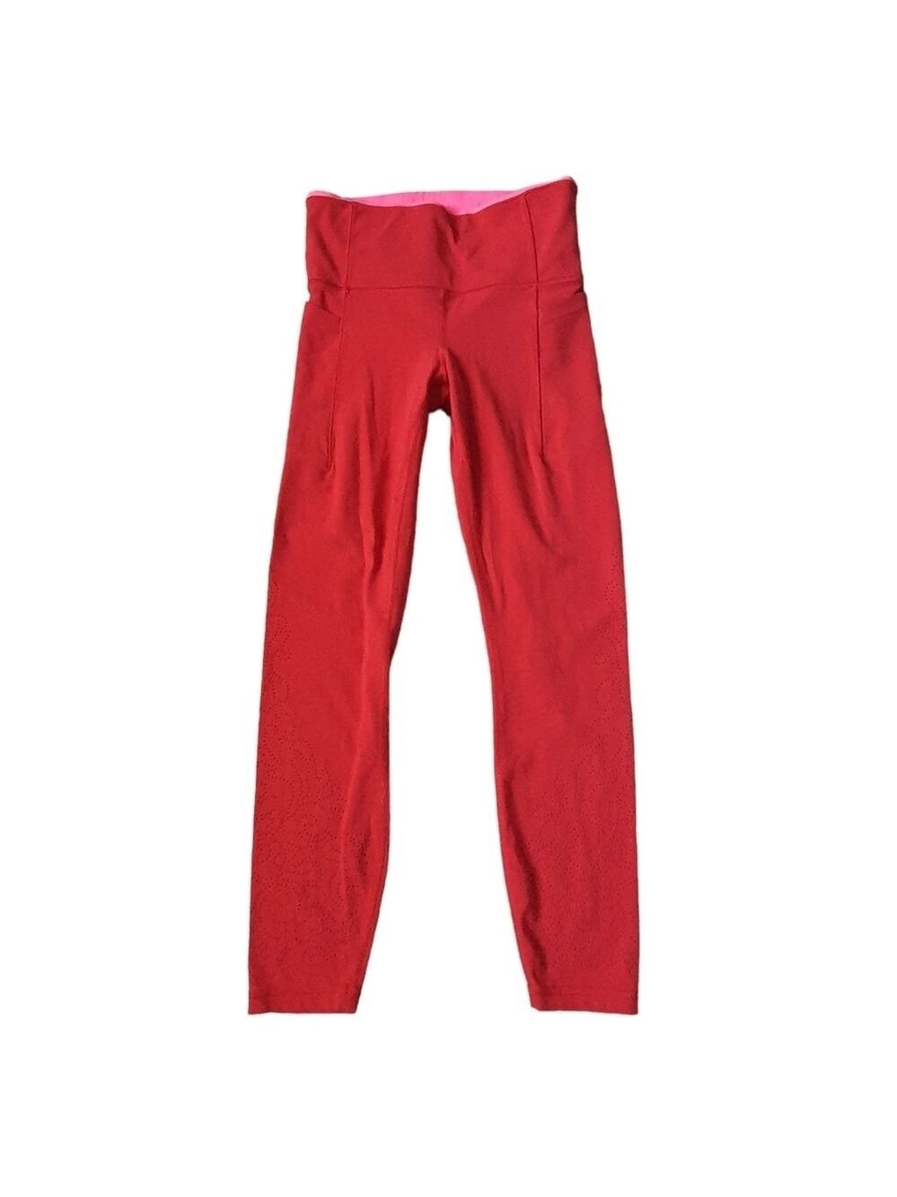 Athleta Hibiscus Red Pink Revelation Laser Cut 7/8 Tight Legging XS Pink Red